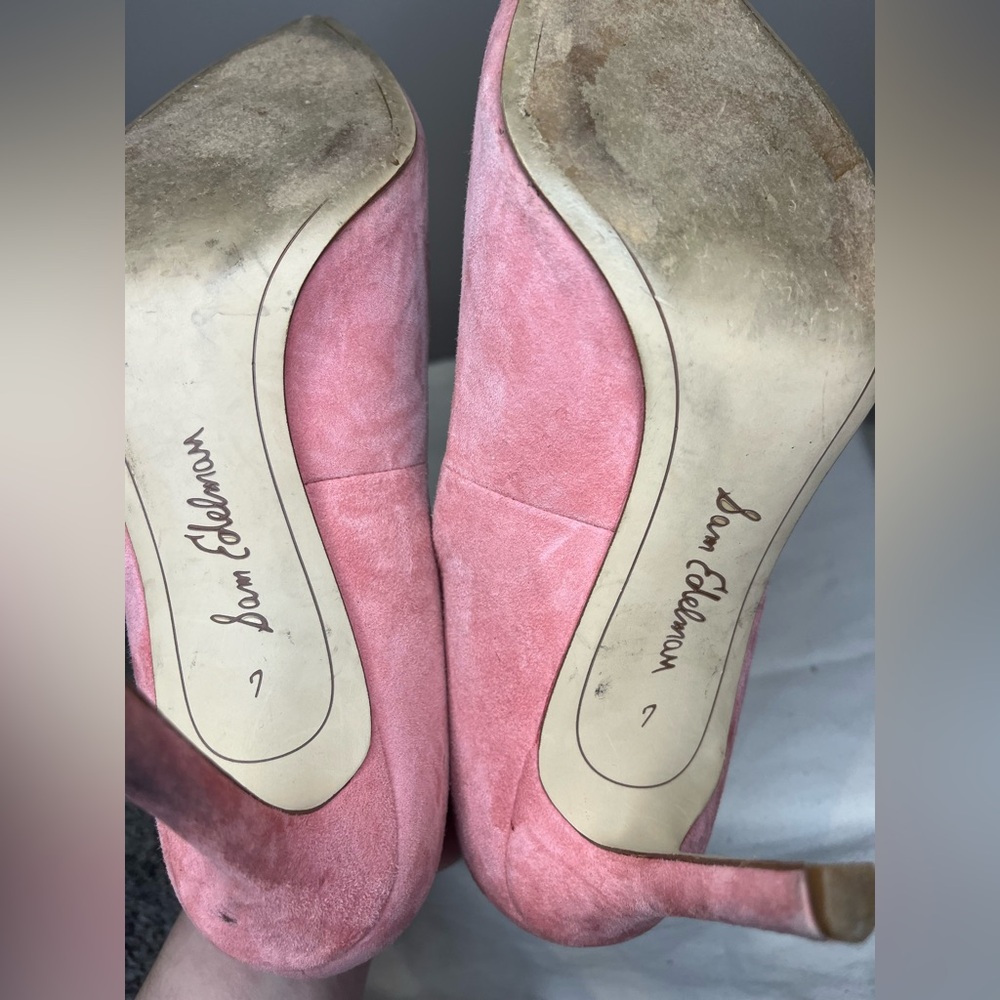 Sam Edelman Women's Pink Suede Pointed-Toe High Heels - Picture 6 of 7
